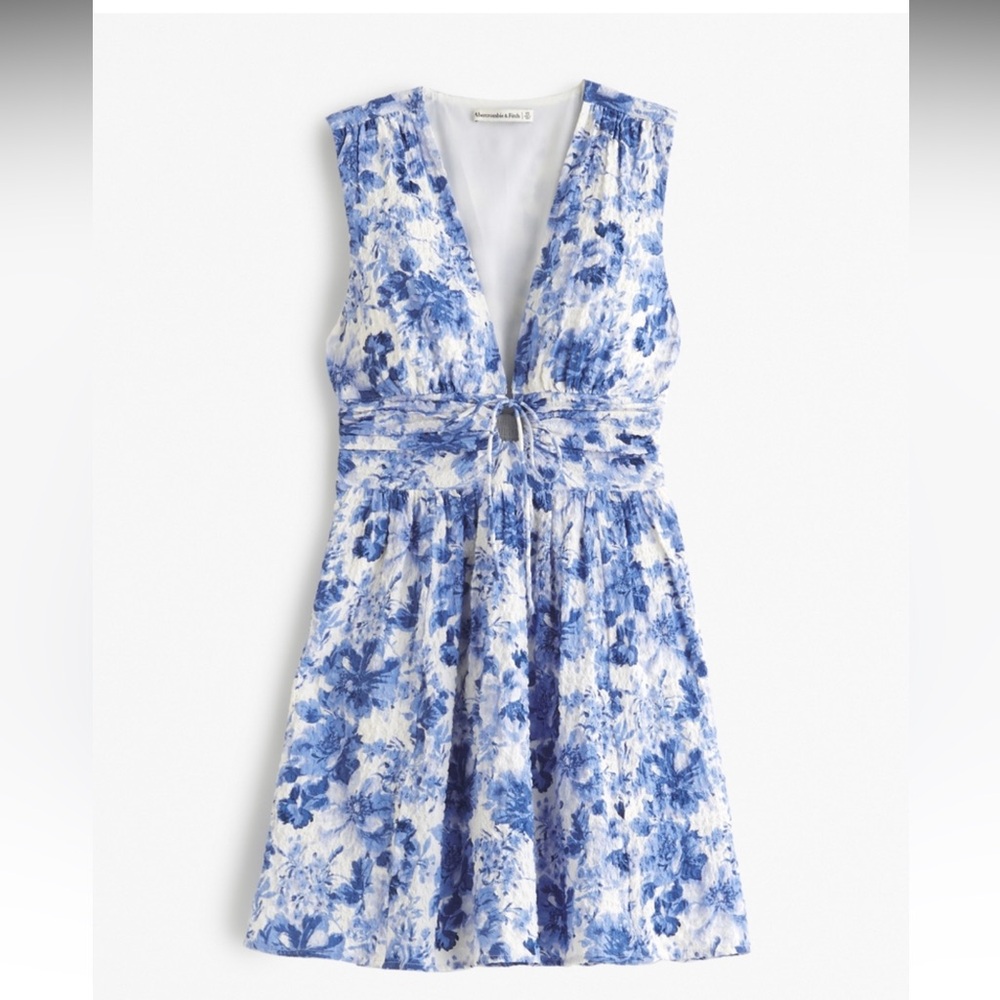 Abercrombie & Fitch Tie-Front Textured Mini Dress Blue Floral XS